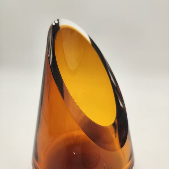 Badash Poland Amber & Clear Art Glass Vase/Candle Holder Handmade Diagonally Cut - Picture 4 of 12